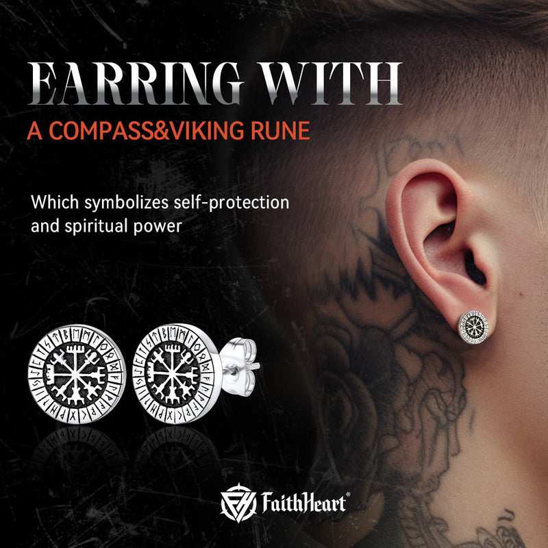 Norse Viking Compass Vegvisir Stud Earrings for