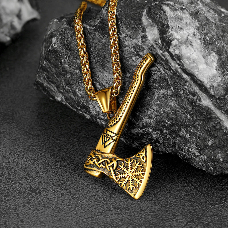 Norse Viking Axe Necklace With Compass for