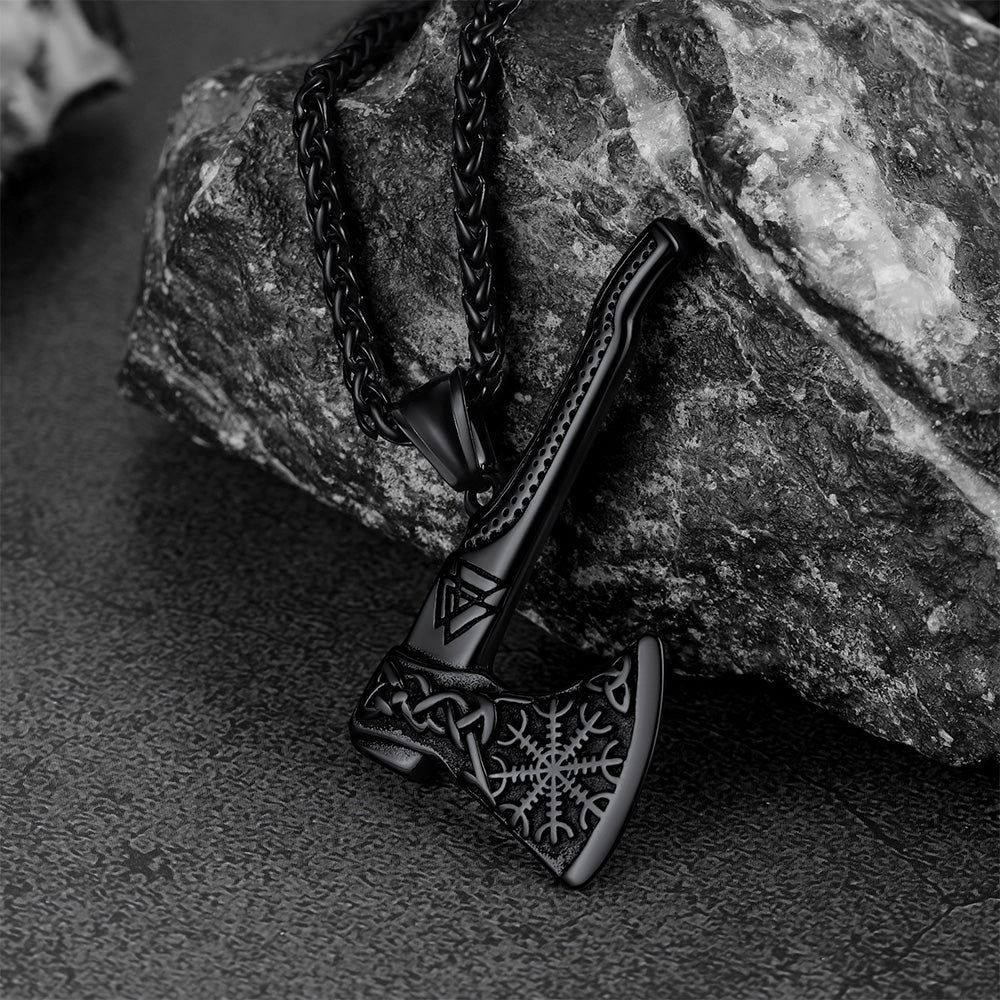 Norse Viking Axe Necklace With Compass for
