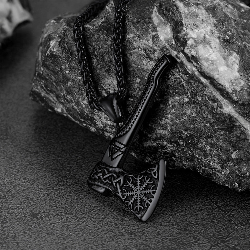Norse Viking Axe Necklace With Compass for