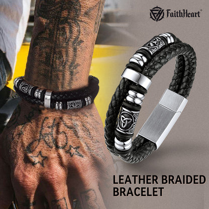 Engraved Viking Leather Braided Wristband Bracelet Gift for My Grandson