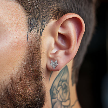 Sterling Silver Viking Celtic Wolf Stud Earrings for