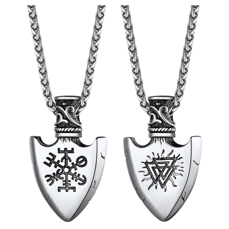 Viking Gungnir Pendant Necklace With Valknut & Compass for