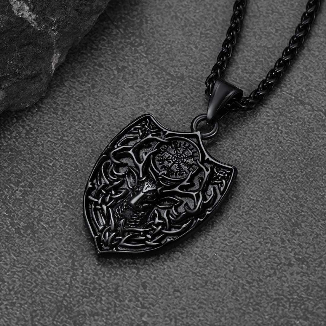 Flash Norse Viking Compass Deer Necklace for