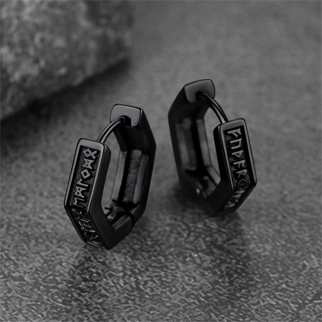Viking Hexagon Runes Hoop Earrings for