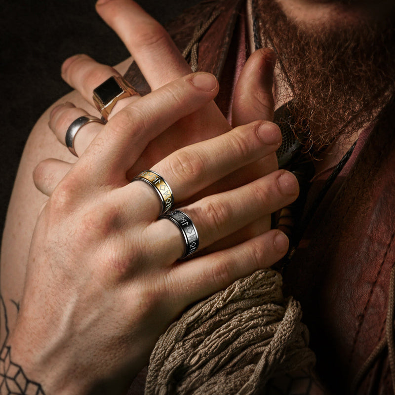 Viking Runes Fidget Anxiety Stainless Steel Ring for Couple
