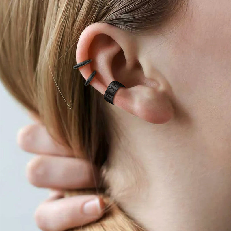 Norse Viking Runes Ear Cuff Earrings for in Sterling Silver