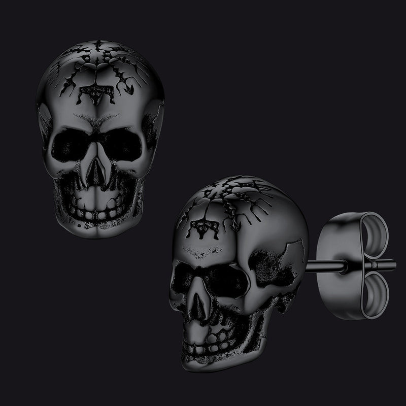 Viking Skeleton Skull Stud Earrings for