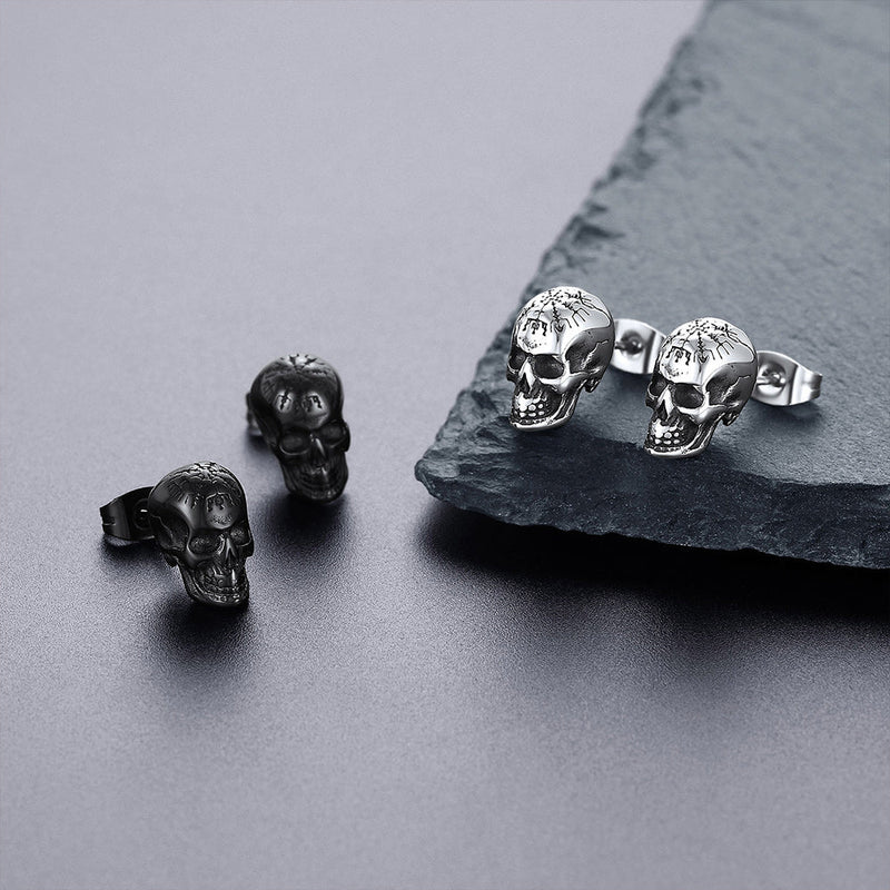 Viking Skeleton Skull Stud Earrings for