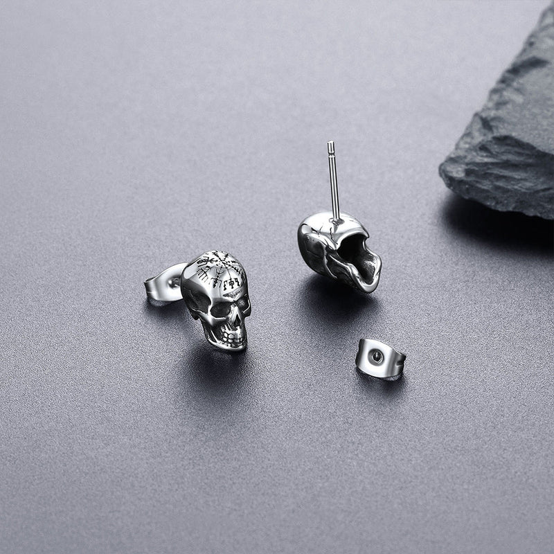 Viking Skeleton Skull Stud Earrings for