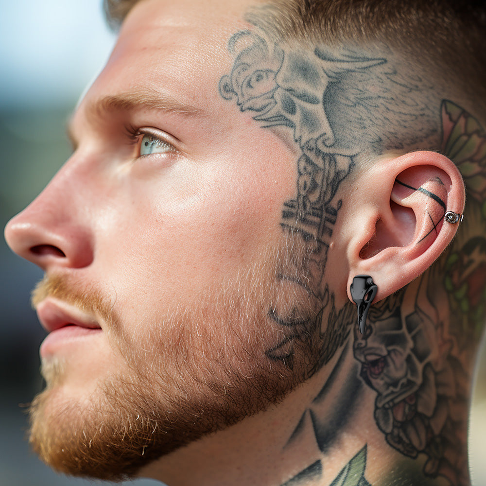 Raven Skull Earrings Viking Stud Earrings for