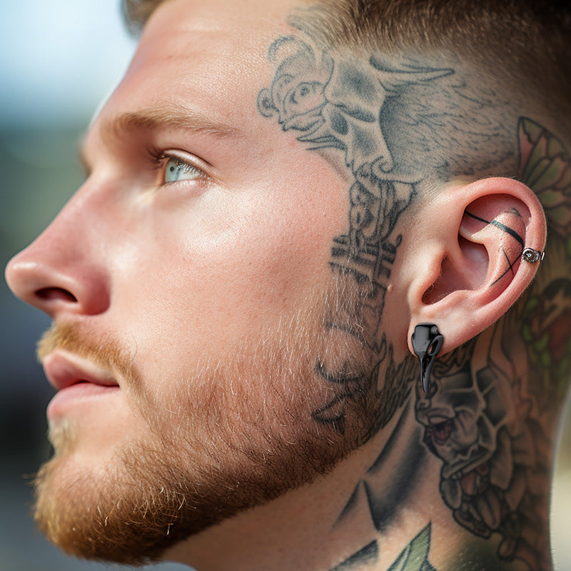 Raven Skull Earrings Viking Stud Earrings for