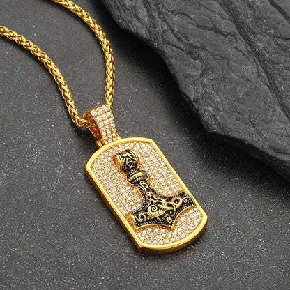 Viking Thor's Hammer Dog Tag Pendant Necklace for