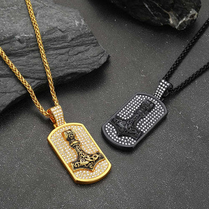 Viking Thor's Hammer Dog Tag Pendant Necklace for