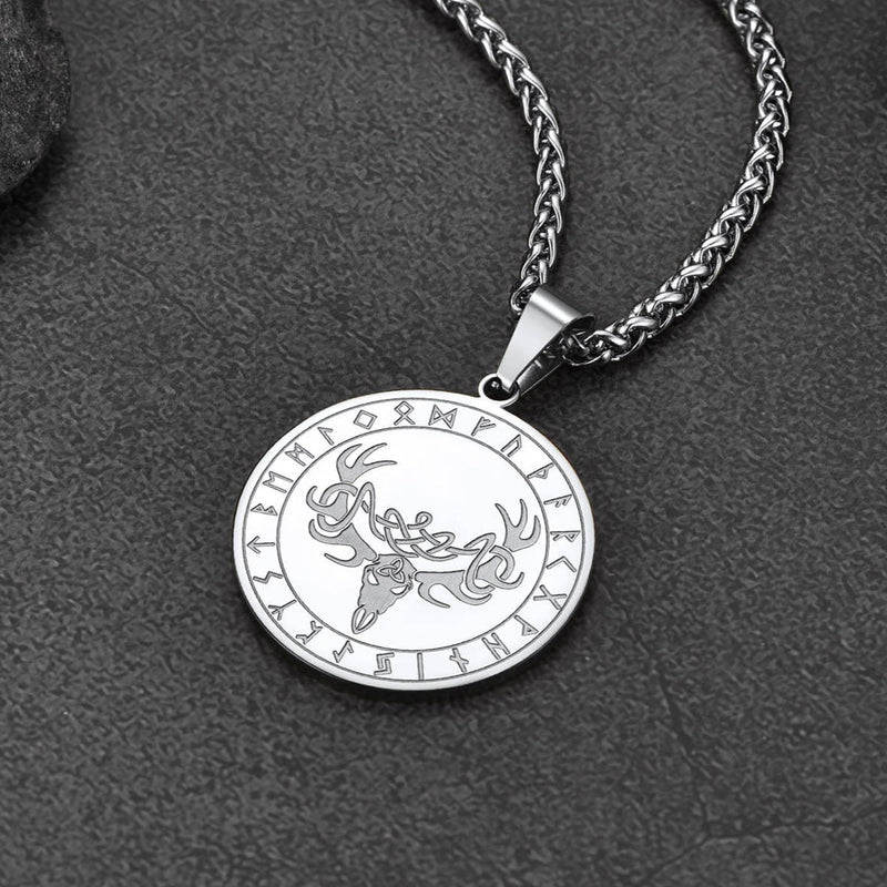 Flash Stainless Steel Norse Viking Deer Necklace for