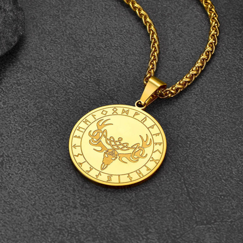 Flash Stainless Steel Norse Viking Deer Necklace for