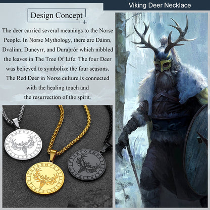 Flash Stainless Steel Norse Viking Deer Necklace for