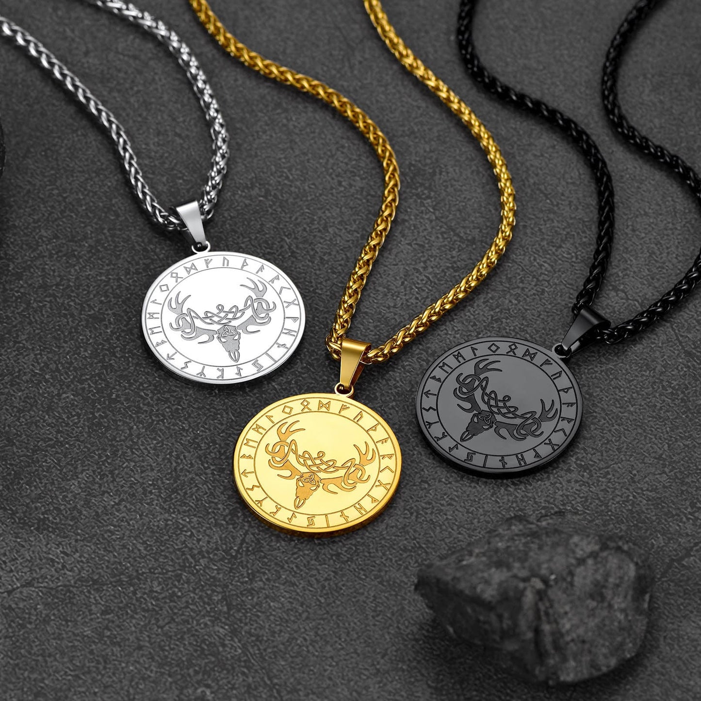 Flash Stainless Steel Norse Viking Deer Necklace for