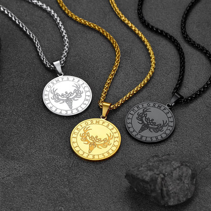 Flash Stainless Steel Norse Viking Deer Necklace for
