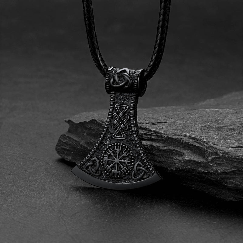 Viking Axe Compass Braided Leather Necklace for Dad