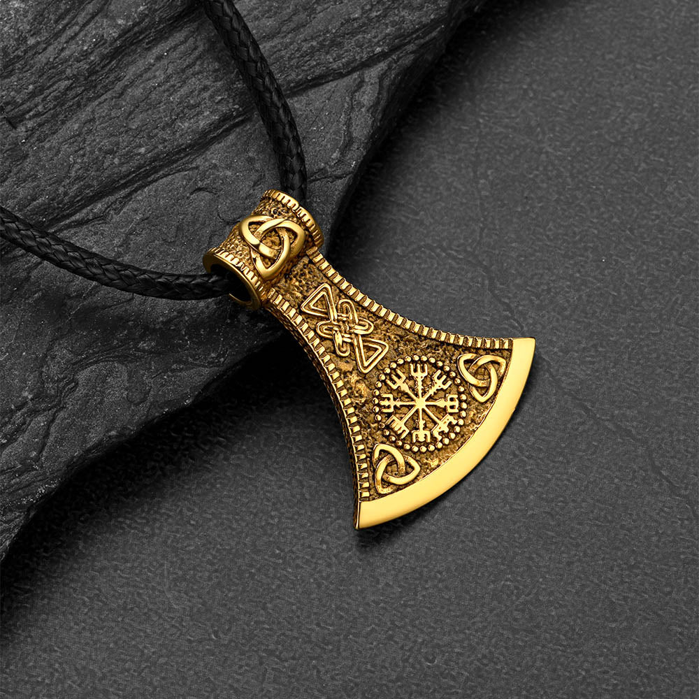 Viking Axe Compass Braided Leather Necklace for Dad