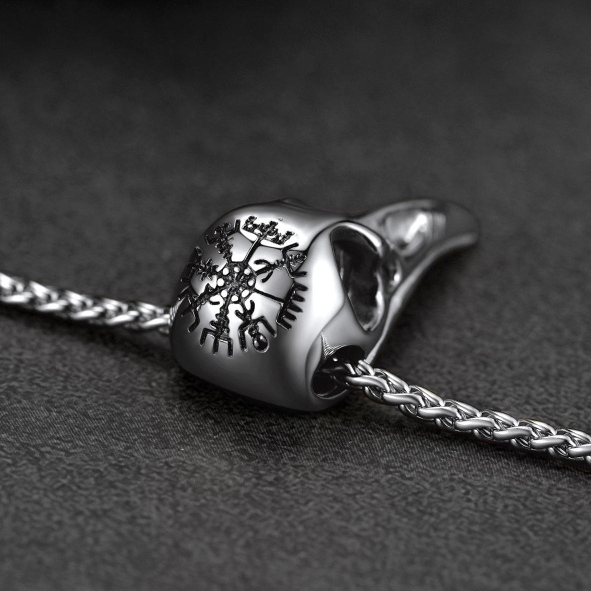 Raven Skull Necklace With Viking Compass for