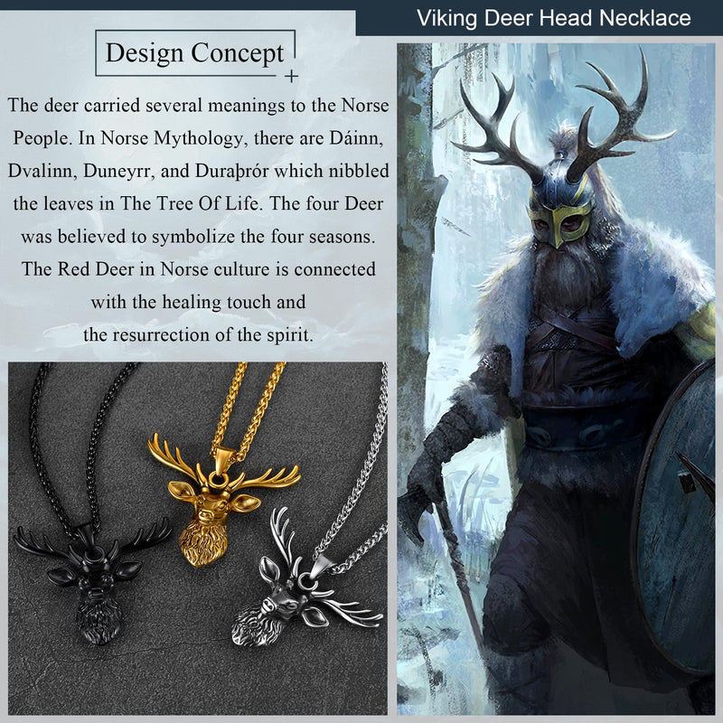 Viking Deer Necklace Pendant for