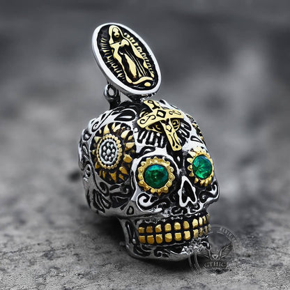 Cross Sugar Skull Pendant