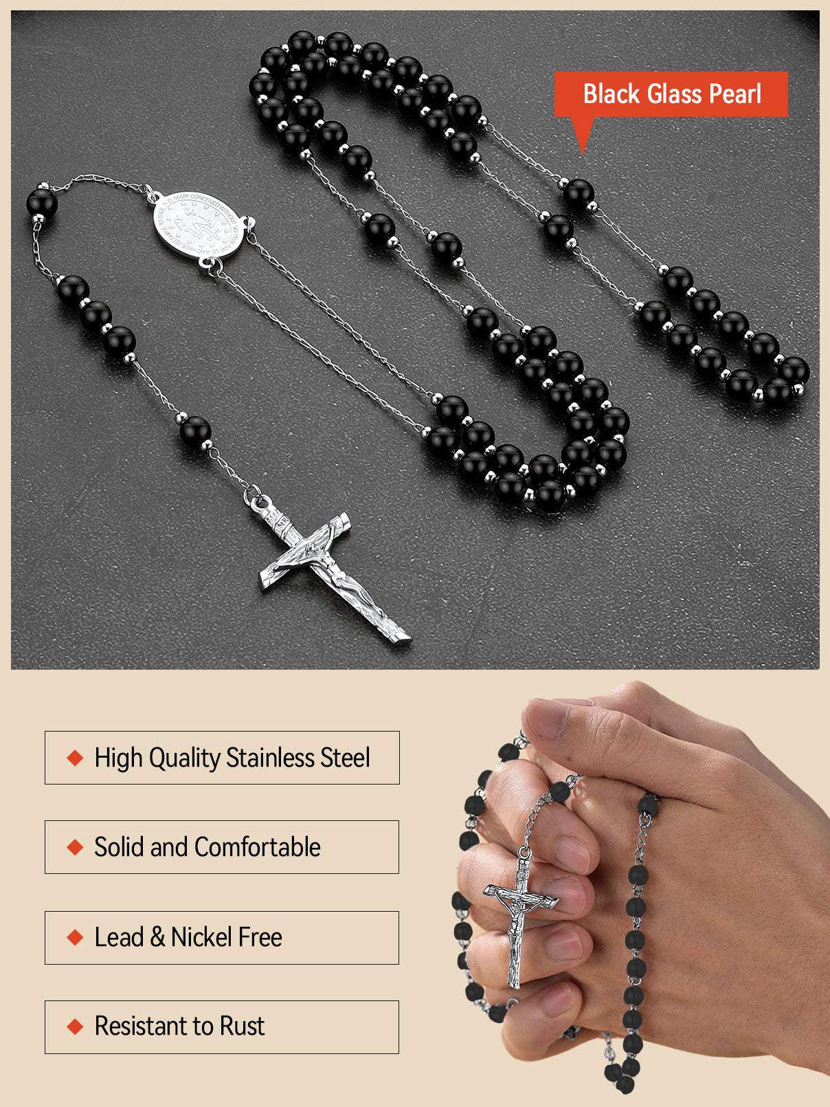 Catholic Virgin Mary Rosary Beads Necklace for