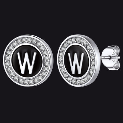 Personalized Black Initial Letter Stud Earrings for
