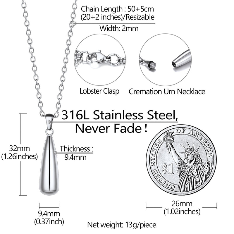 Engraved Cremation Tear Drop Urn Necklace for Ashes for