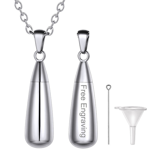 Engraved Cremation Tear Drop Urn Necklace for Ashes for