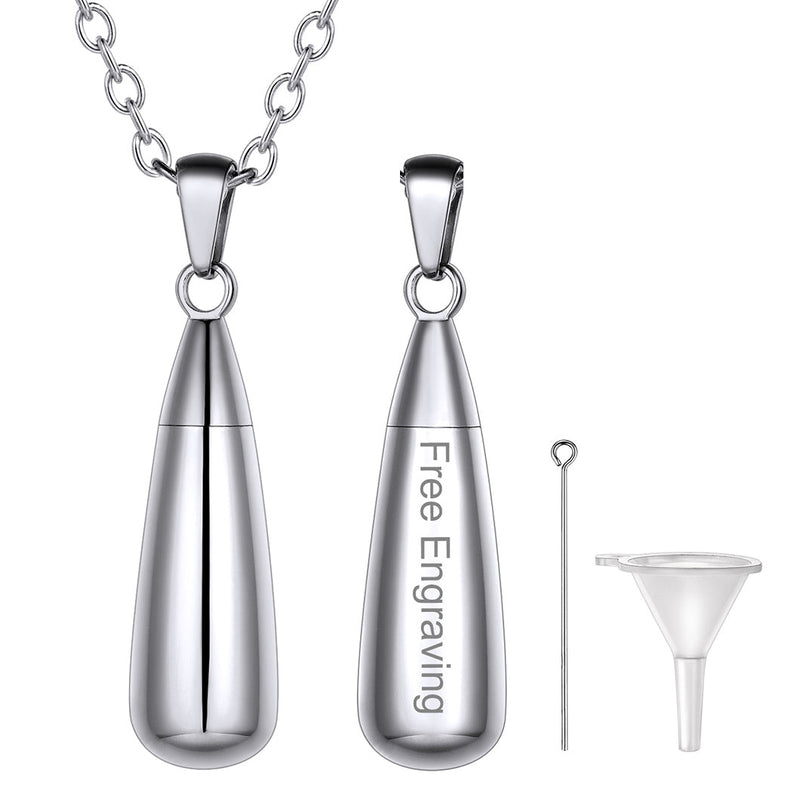 Engraved Cremation Tear Drop Urn Necklace for Ashes for