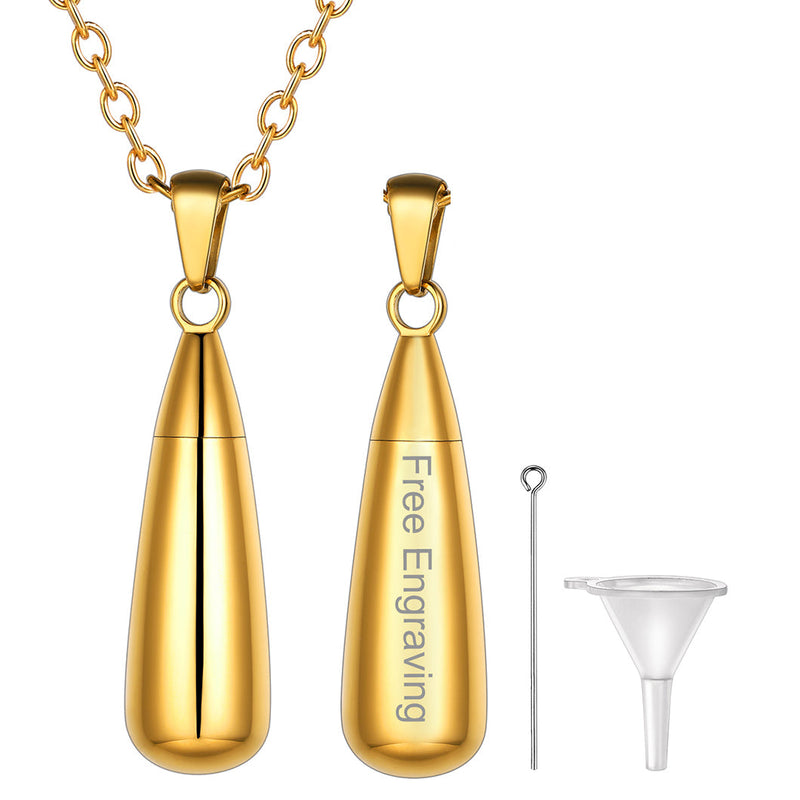 Engraved Cremation Tear Drop Urn Necklace for Ashes for