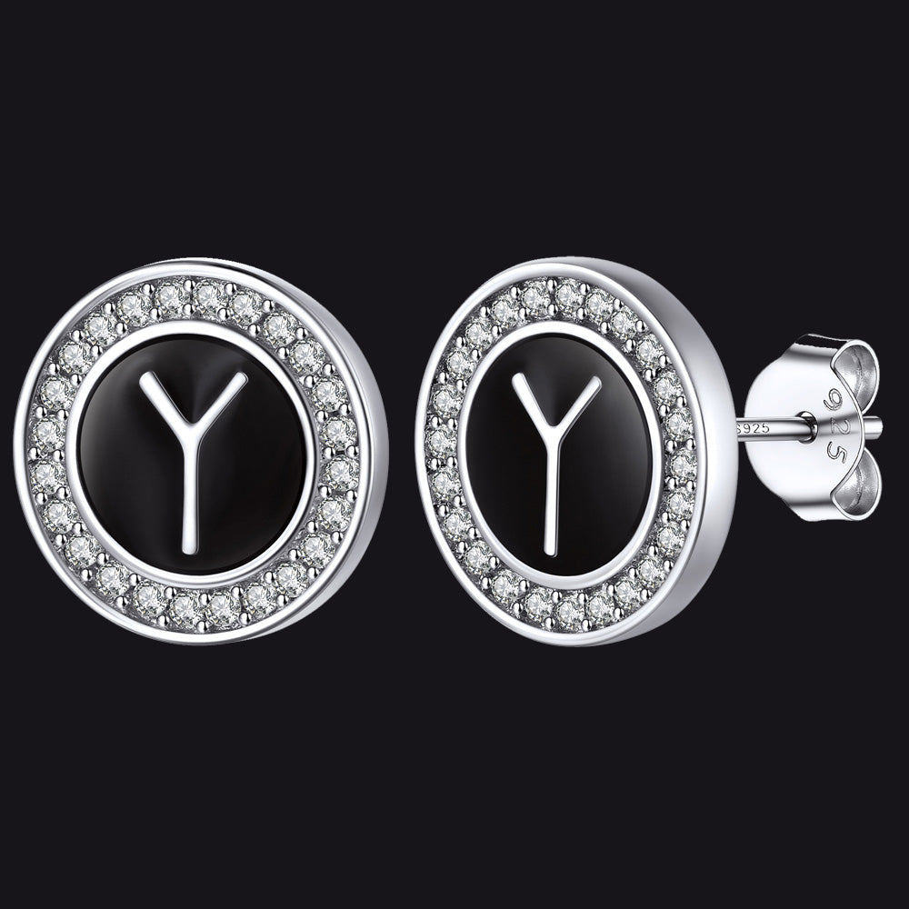 Personalized Black Initial Letter Stud Earrings for