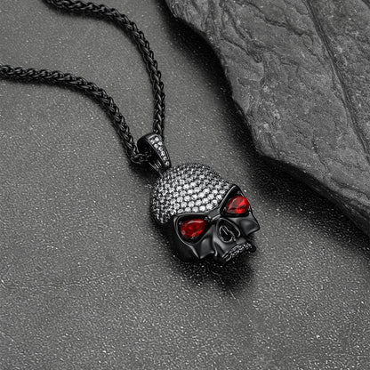 Halloween Gothic Skull Diamond Necklace With Red Eye for