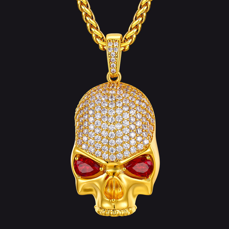 Halloween Gothic Skull Diamond Necklace With Red Eye for
