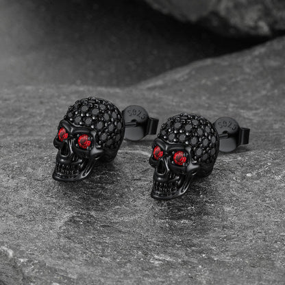 Sterling Silver Gothic Skull Diamond Stud Earrings for