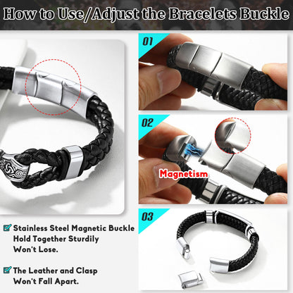 Gothic Black Skull Braided Leather Bracelet for Son Grandson