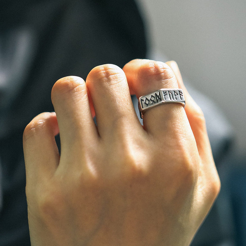 Norse Viking Hexagon Runes Band Ring for