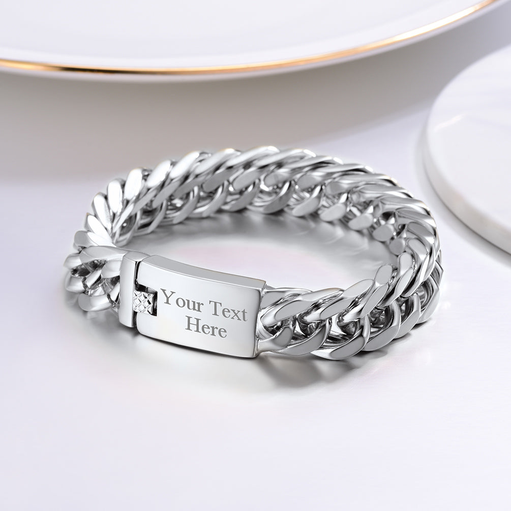Custom Id Engraved Miami Cuban Link Chain Bracelet for