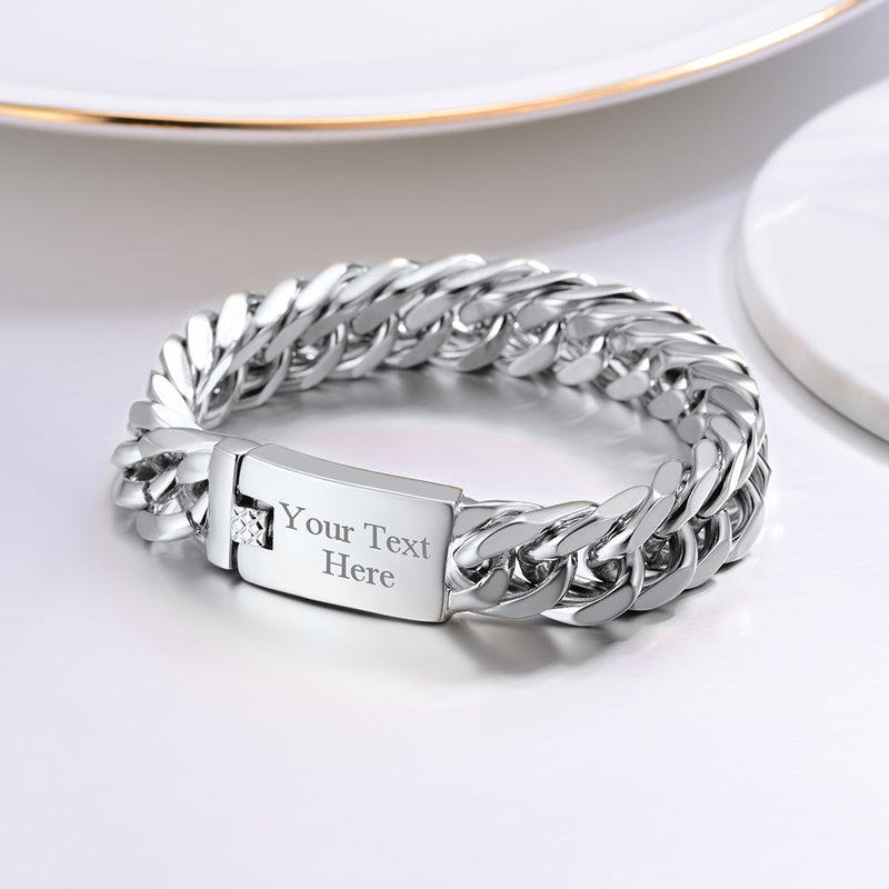 Custom Id Engraved Miami Cuban Link Chain Bracelet for