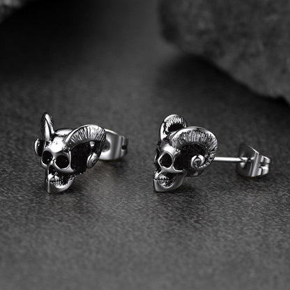 Satanic Baphomet Goat Skull Head Stud Earrings for
