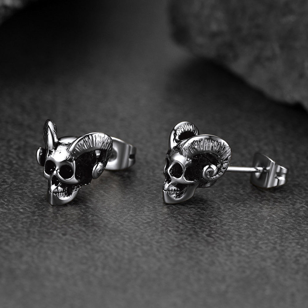 Flash Satanic Baphomet Goat Skull Head Stud Earrings for