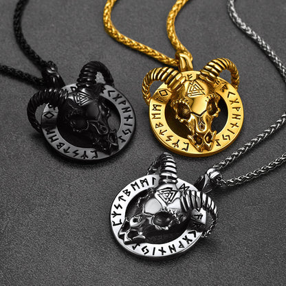 Baphomet Satanic Goat Necklace With Viking Runes for