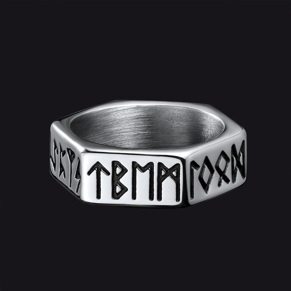 Norse Viking Hexagon Runes Band Ring for