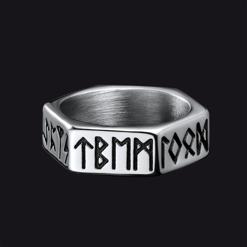 Norse Viking Hexagon Runes Band Ring for