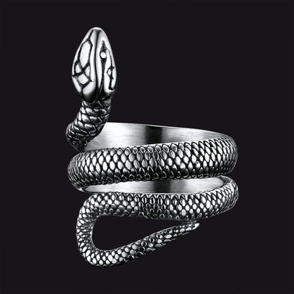 Punk Coiled Snake Stainless Steel Ring for