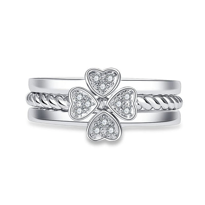 Mystic Fortune Leaf Clover Crystal Ring Set