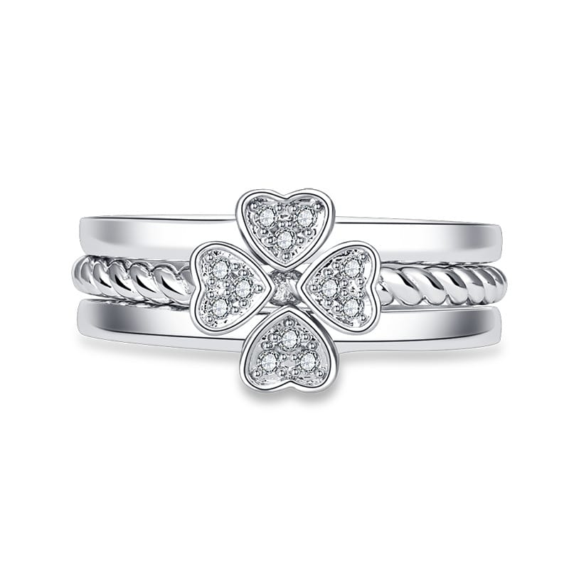 Mystic Fortune Leaf Clover Crystal Ring Set